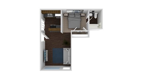 Floor plan for studio, 1 bath, 525 sqft